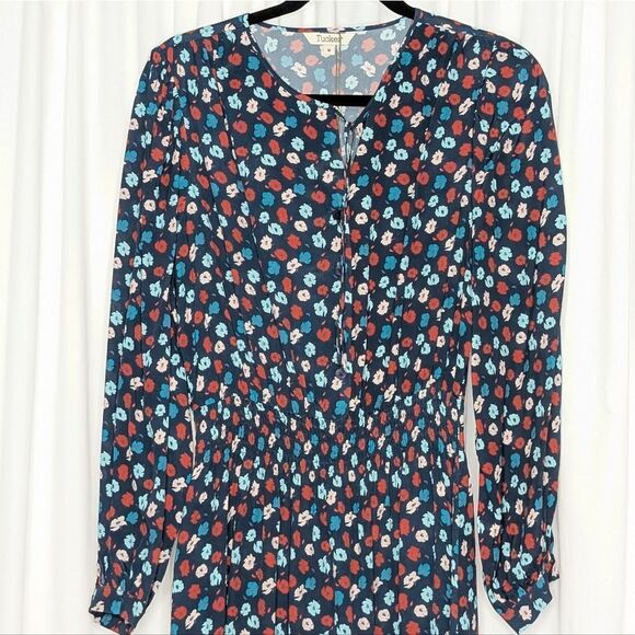 Tucker NYC Juliette Dress Midnight Cherry Poppies Micro in Silk Crepe de Chine - Picture 1 of 10